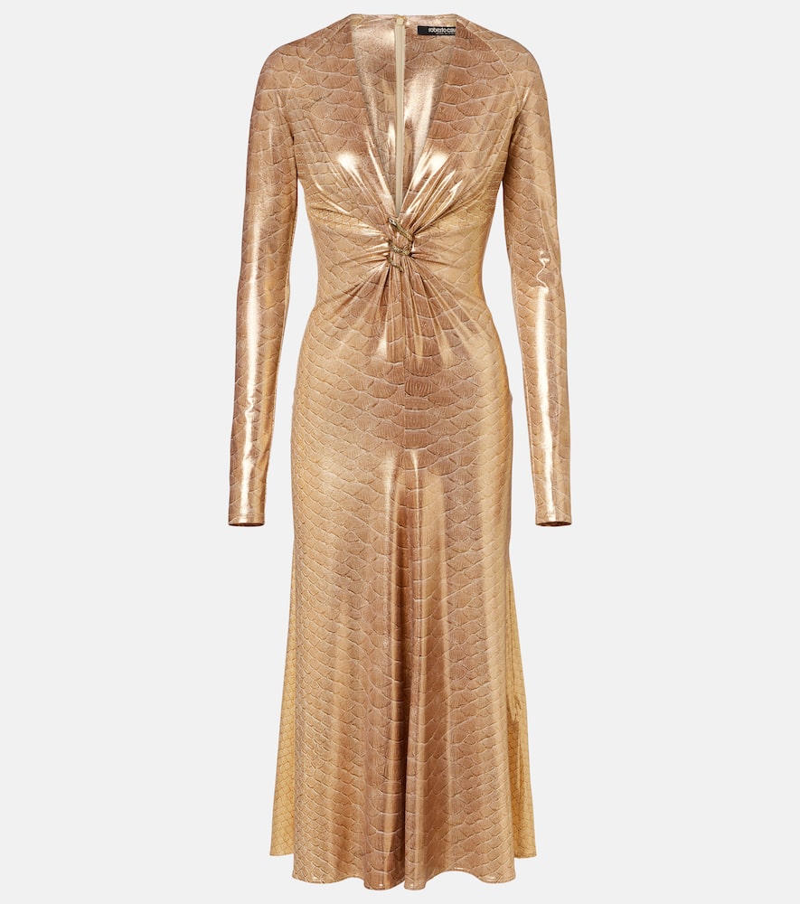 Embellished snake-print midi dress