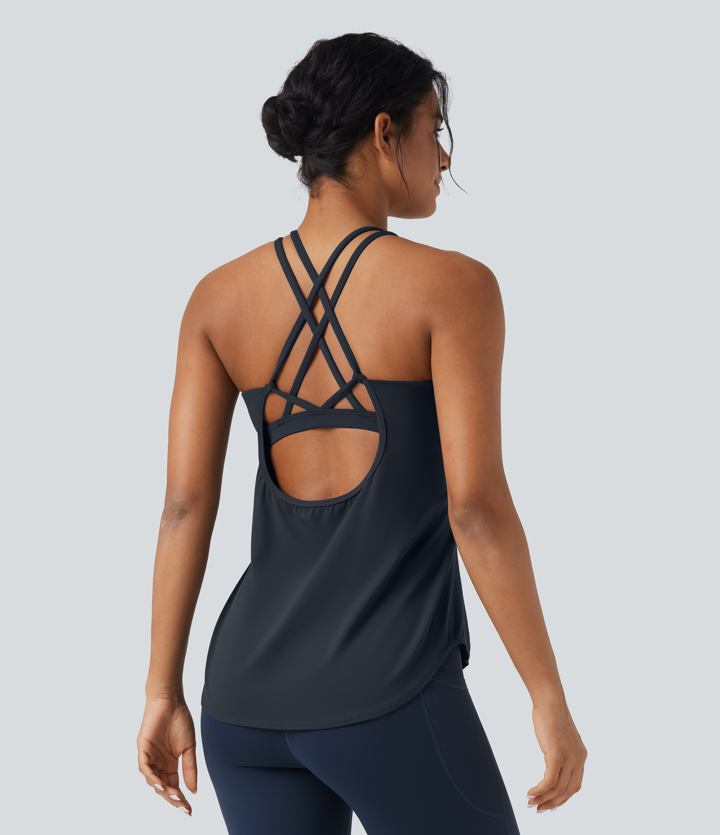 UltraSculpt™ Round Neck Crisscross Back Running Tank Tops DD-F Cups Tank Top - Carbon