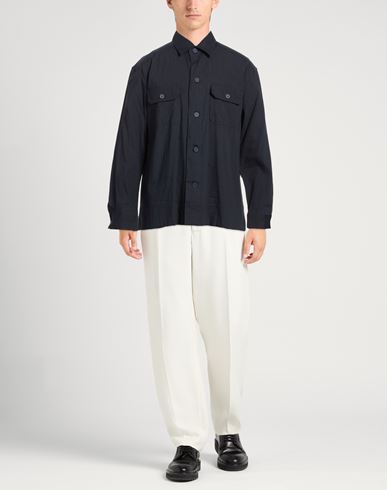 Man Shirt Midnight blue Size L Linen, Viscose, Elastane