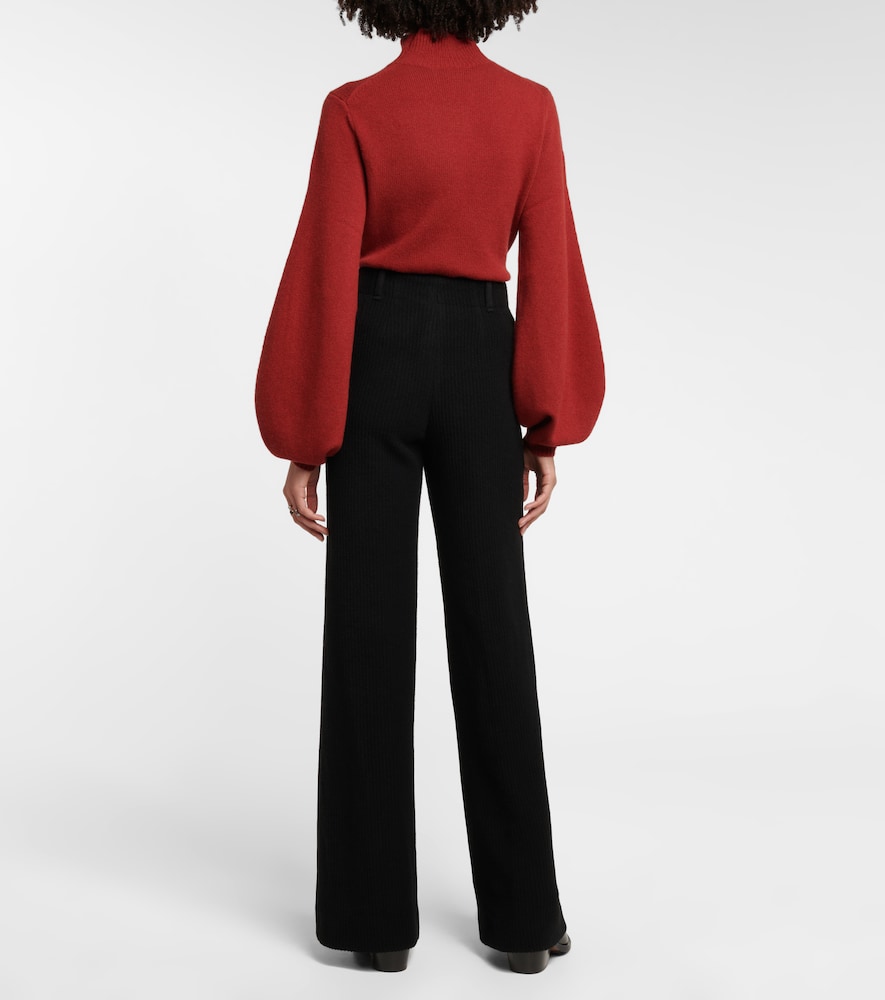 High-rise flared virgin wool pants