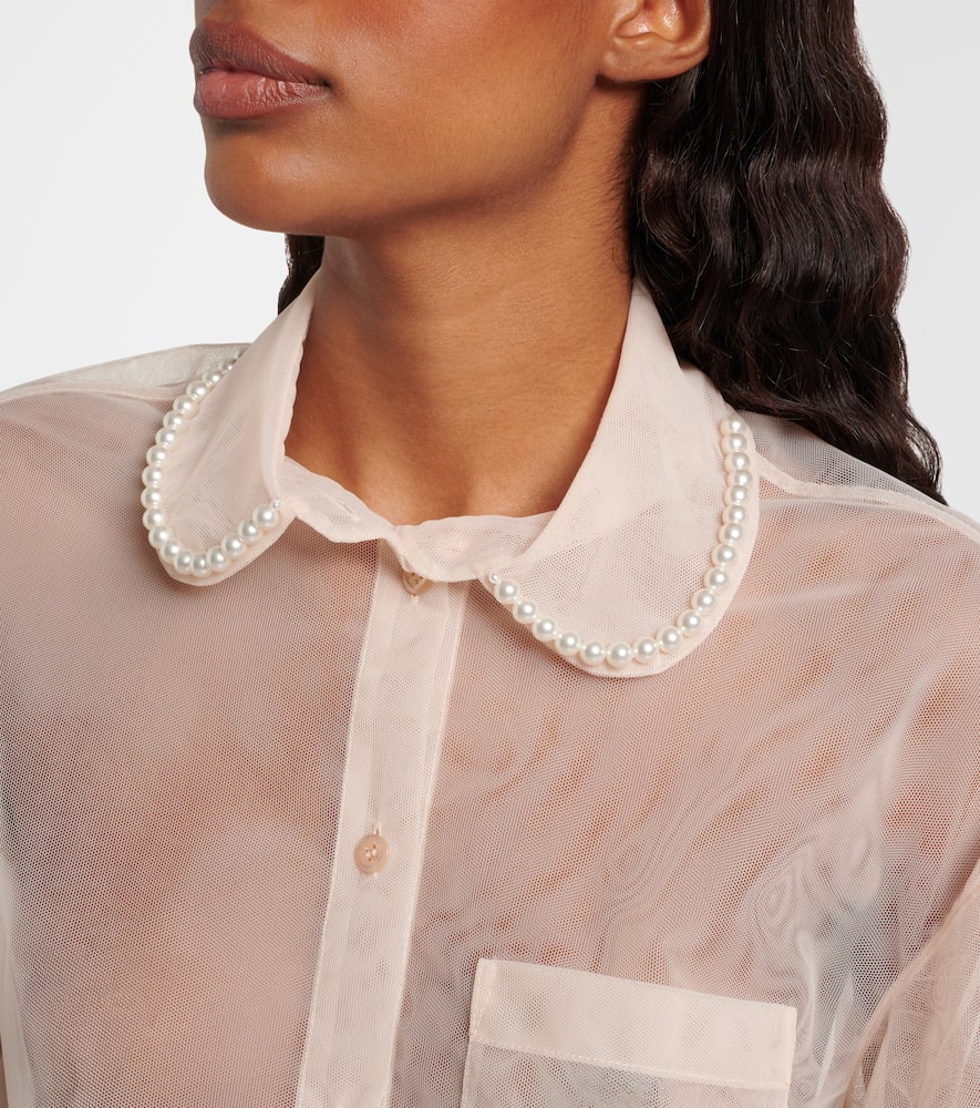 Cropped puff-sleeve tulle shirt