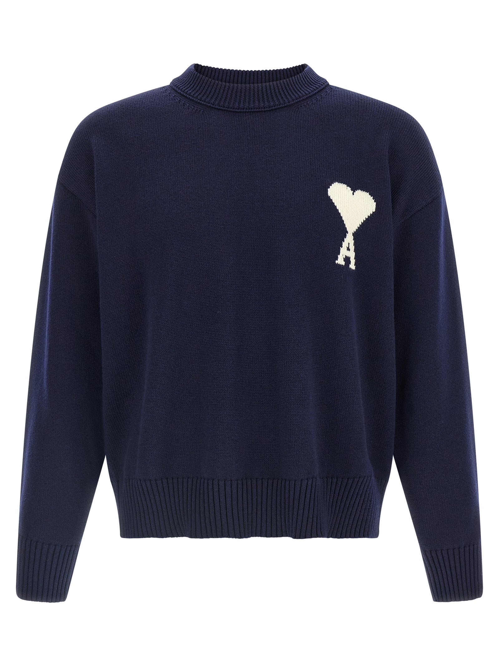 Ami de Coeur Intarsia Wool-Cotton Sweatshirt — Blue