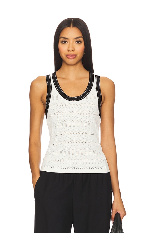 Autumn Cashmere Pointelle Racer Back Tank Top With Saddle Stitching in Ivory. Größe XS. Also in L