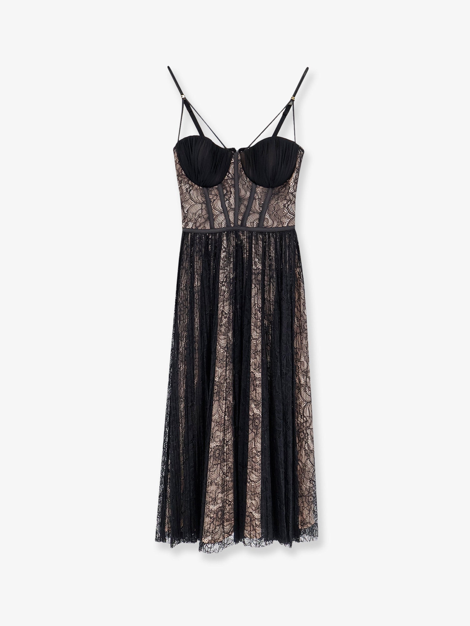 Corset-Detail Lace Dress — Black