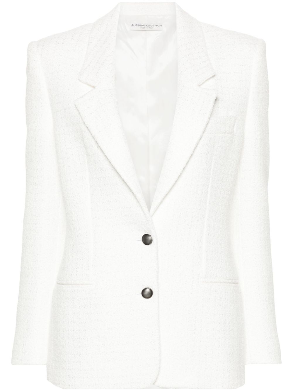Single-breasted bouclé blazer - White