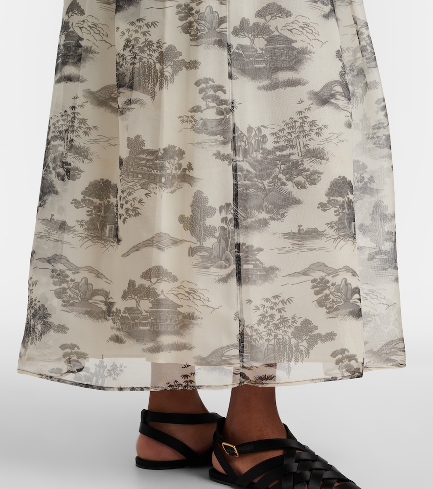 Elegante Sabbia printed silk organza maxi skirt