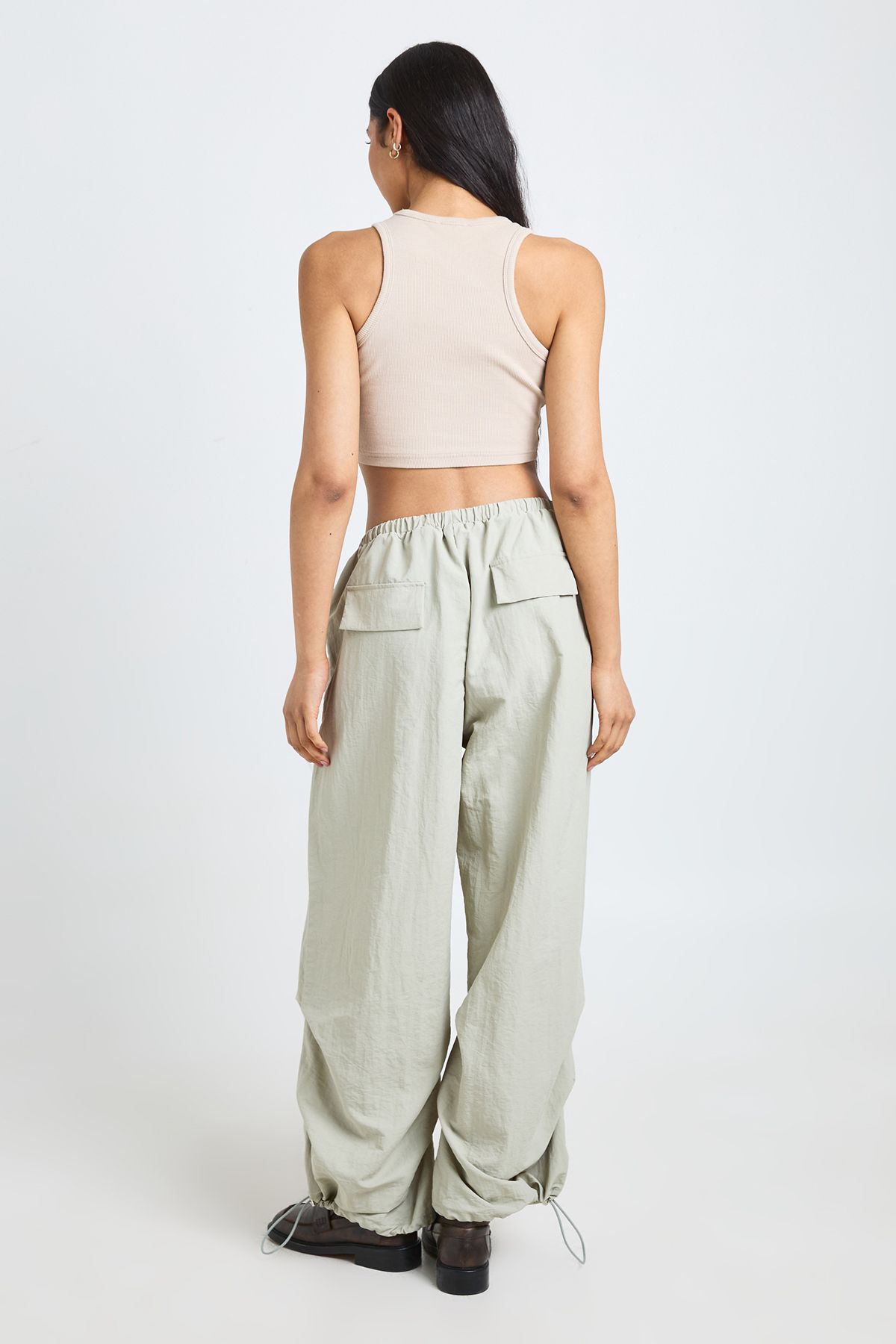 Boohoo Womens Tall Drawcord Nylon Wide Leg Trousers - Grey