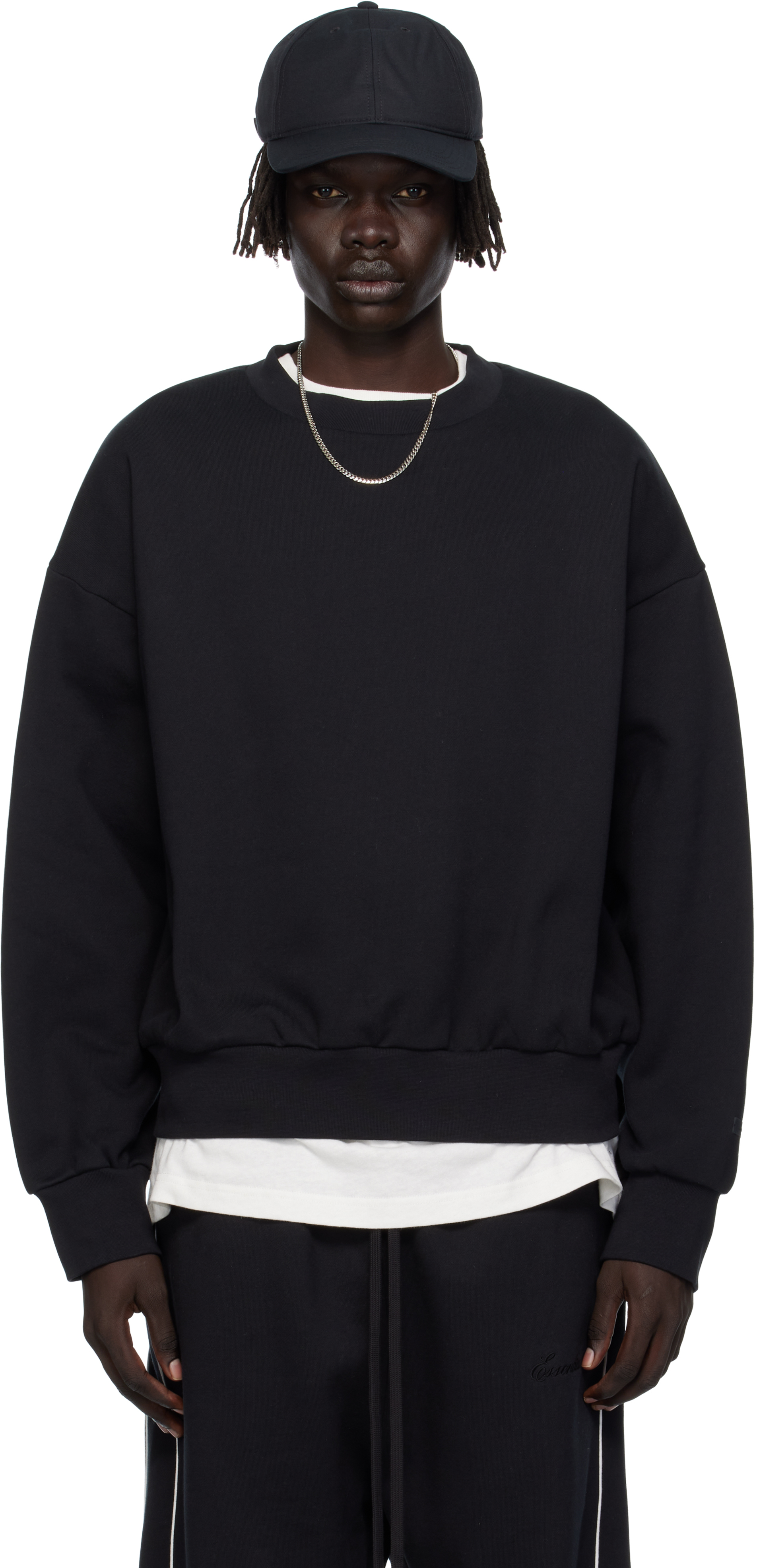 Black Classic Fit Fleece Crewneck Sweatshirt