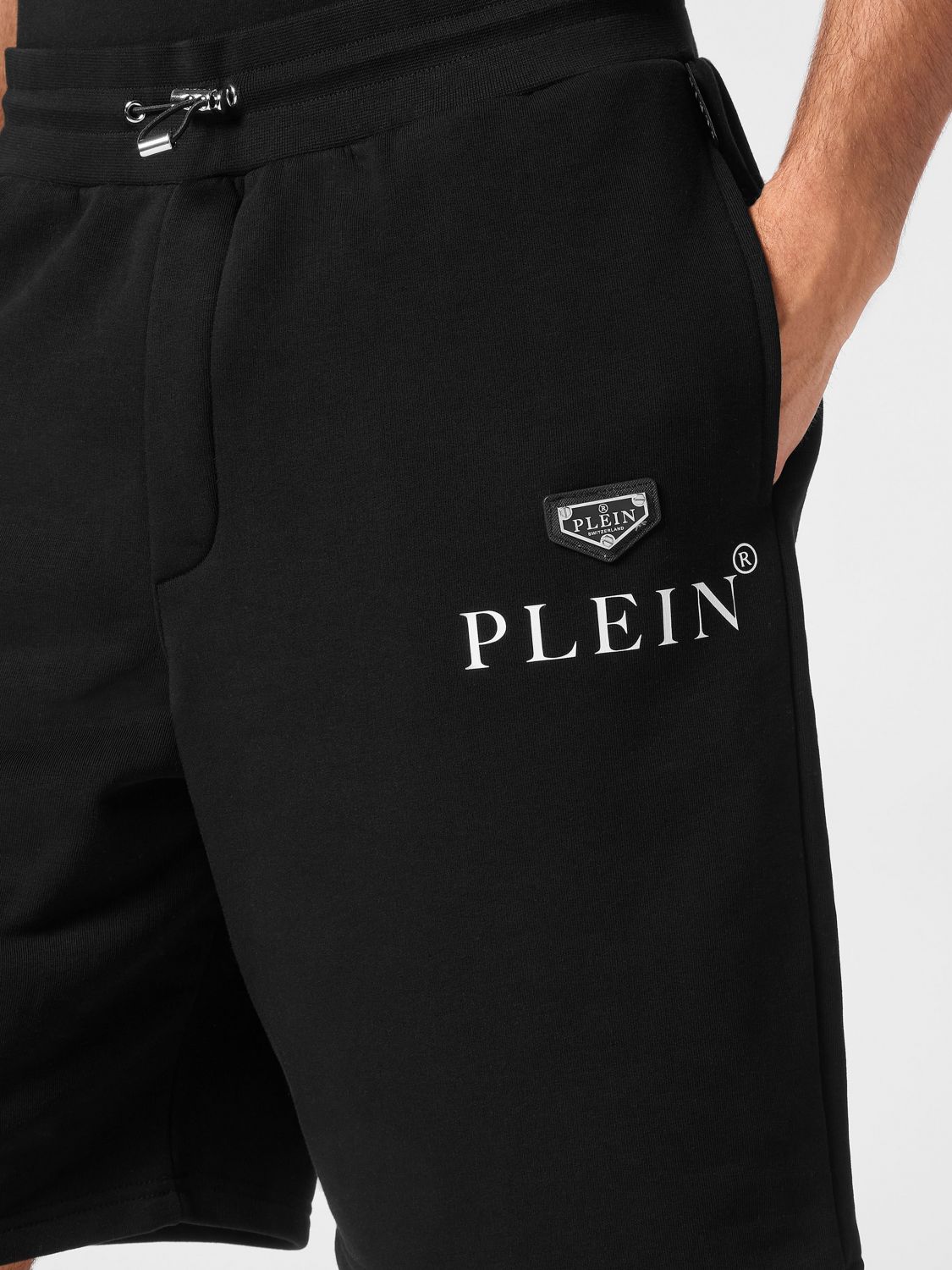 Jersey Jogging Shorts with Drawstring and Contrasting Logo