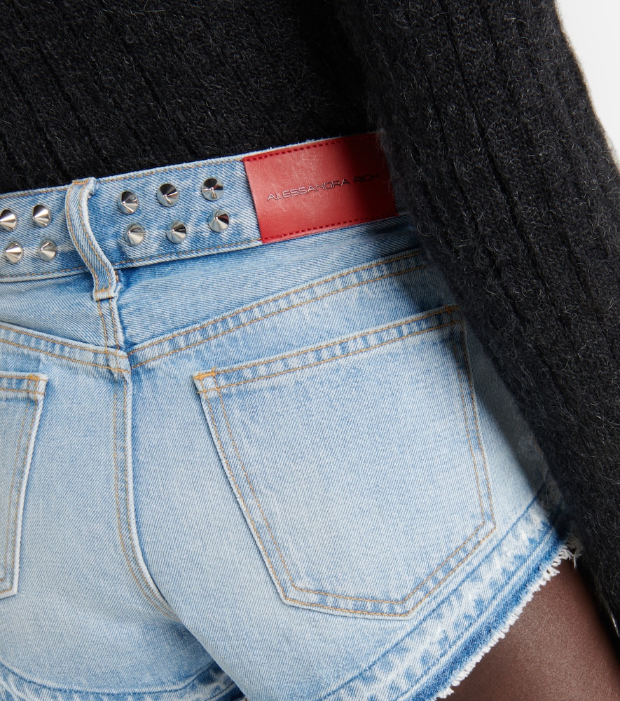 Embellished mid-rise denim shorts