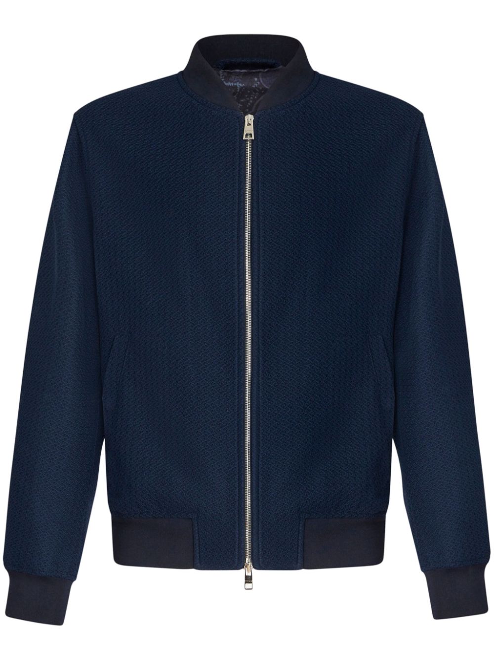 Textured cotton bomber jacket - Blue