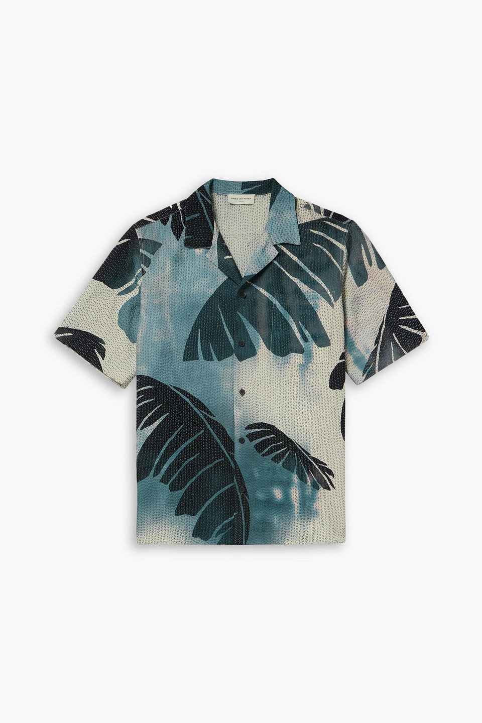 Camp-collar embroidered printed cotton and silk-blend satin shirt - Blue - IT 46