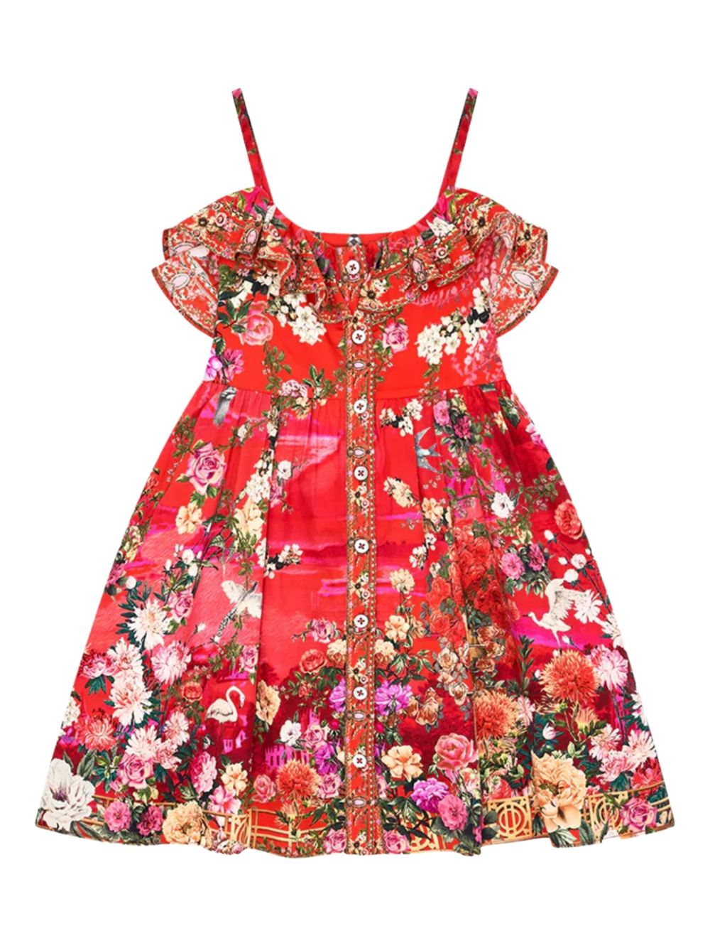 Floral-printed ruffled dress - Red