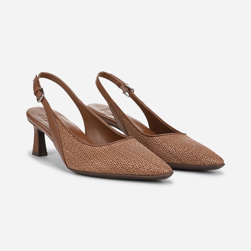 Tansy 2 Slingback Dress Shoe Shoes, Walnut Brown Faux Raffia Satin
