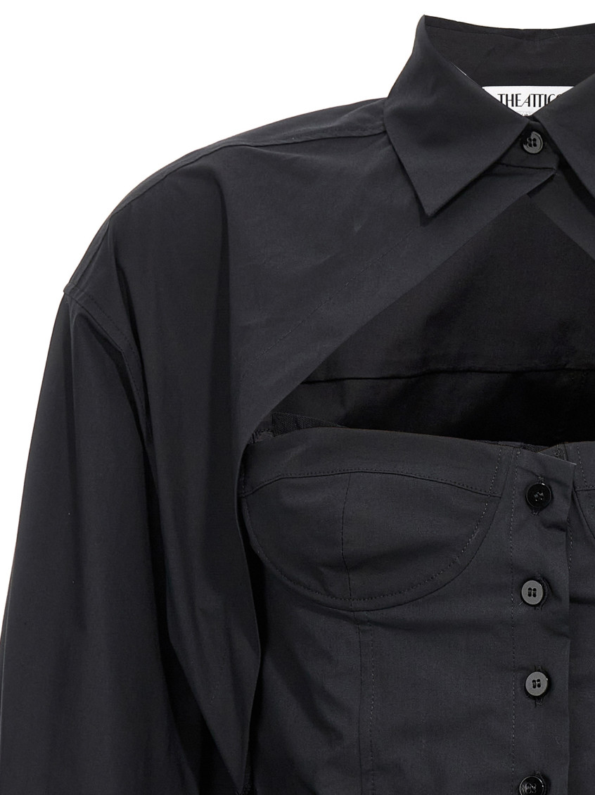 Cut-out corset-style cotton shirt - Black