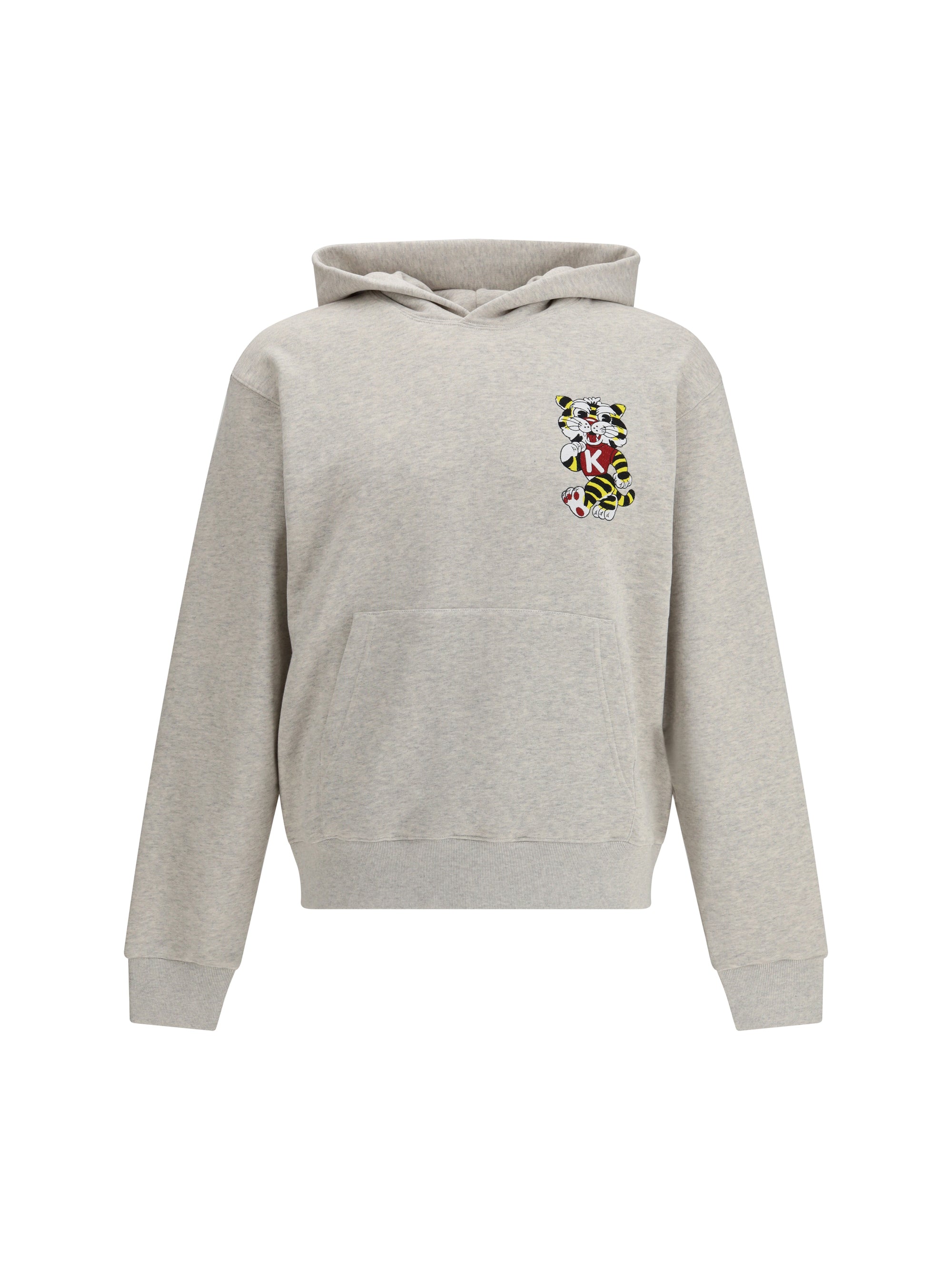 Wild Tiger Embroidered Cotton Hoodie — Gray