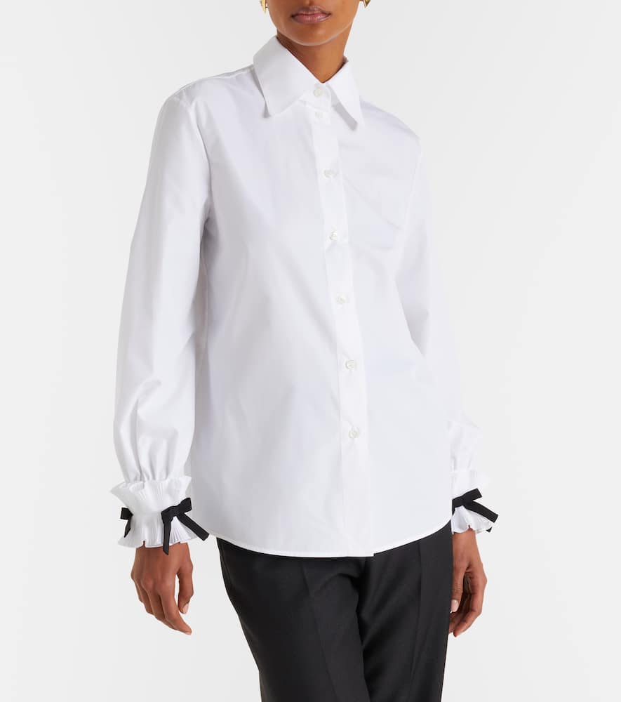 Bow-detail cotton-blend poplin shirt
