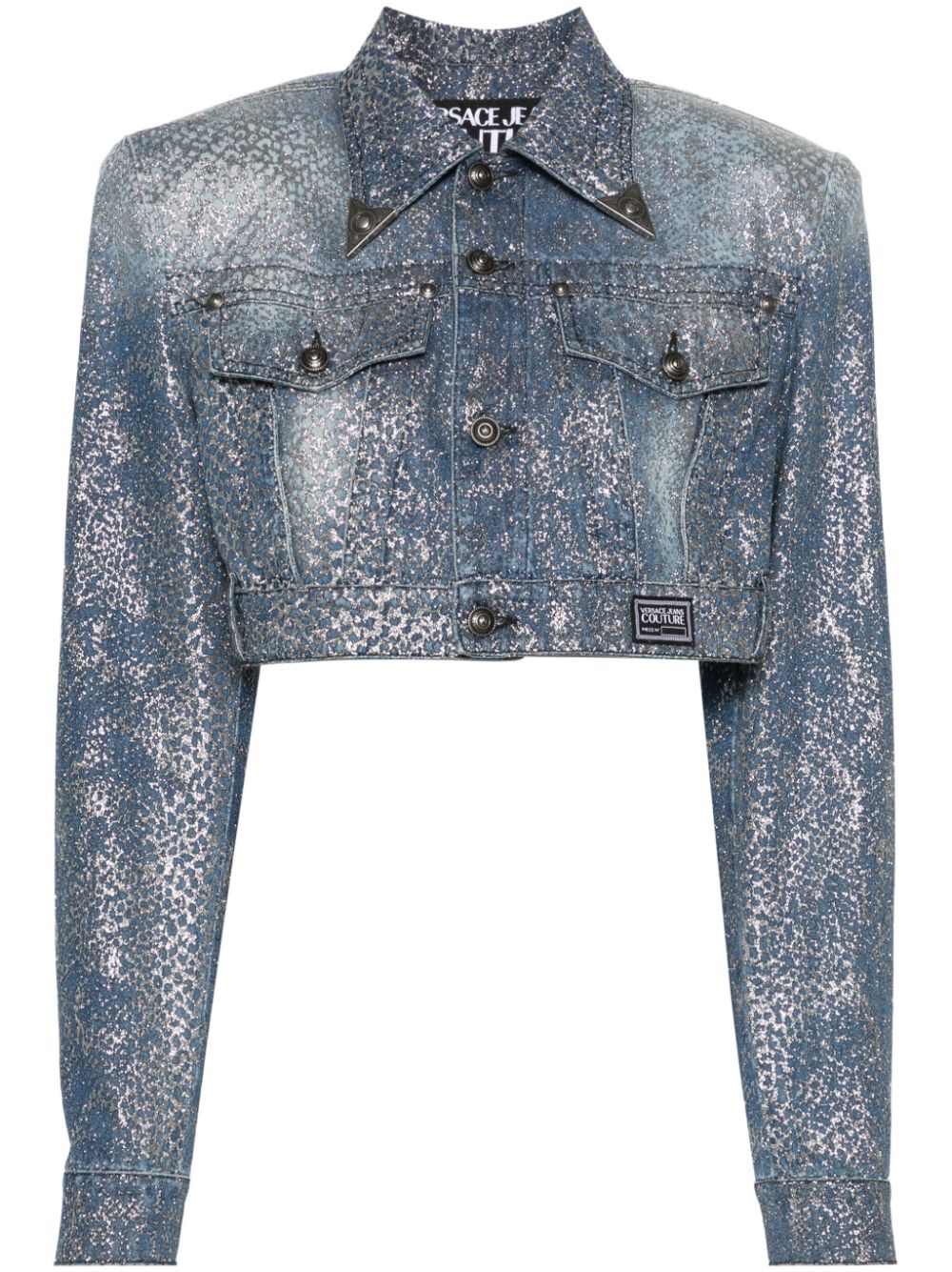 Animalier cropped denim jacket - Blue