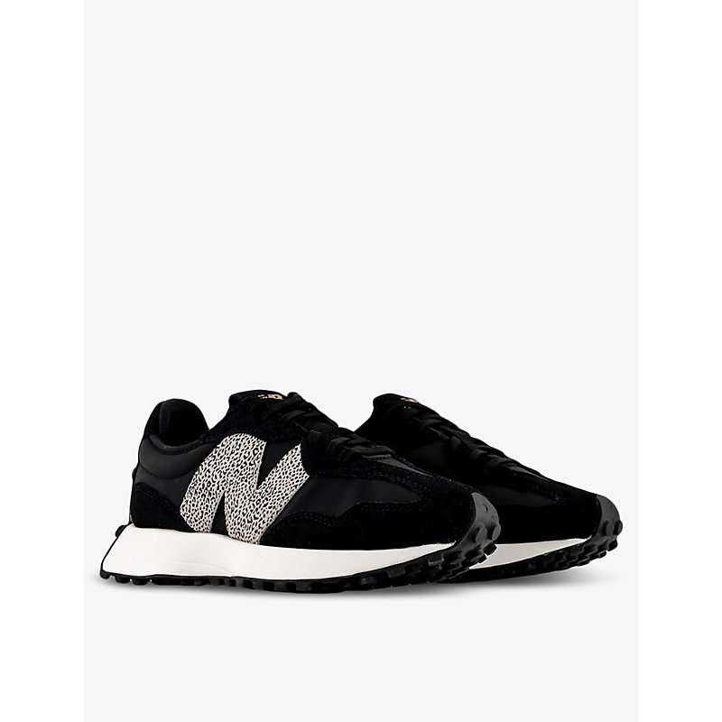 Womens Black Leopard White 327 Suede and Mesh Low-top Trainers