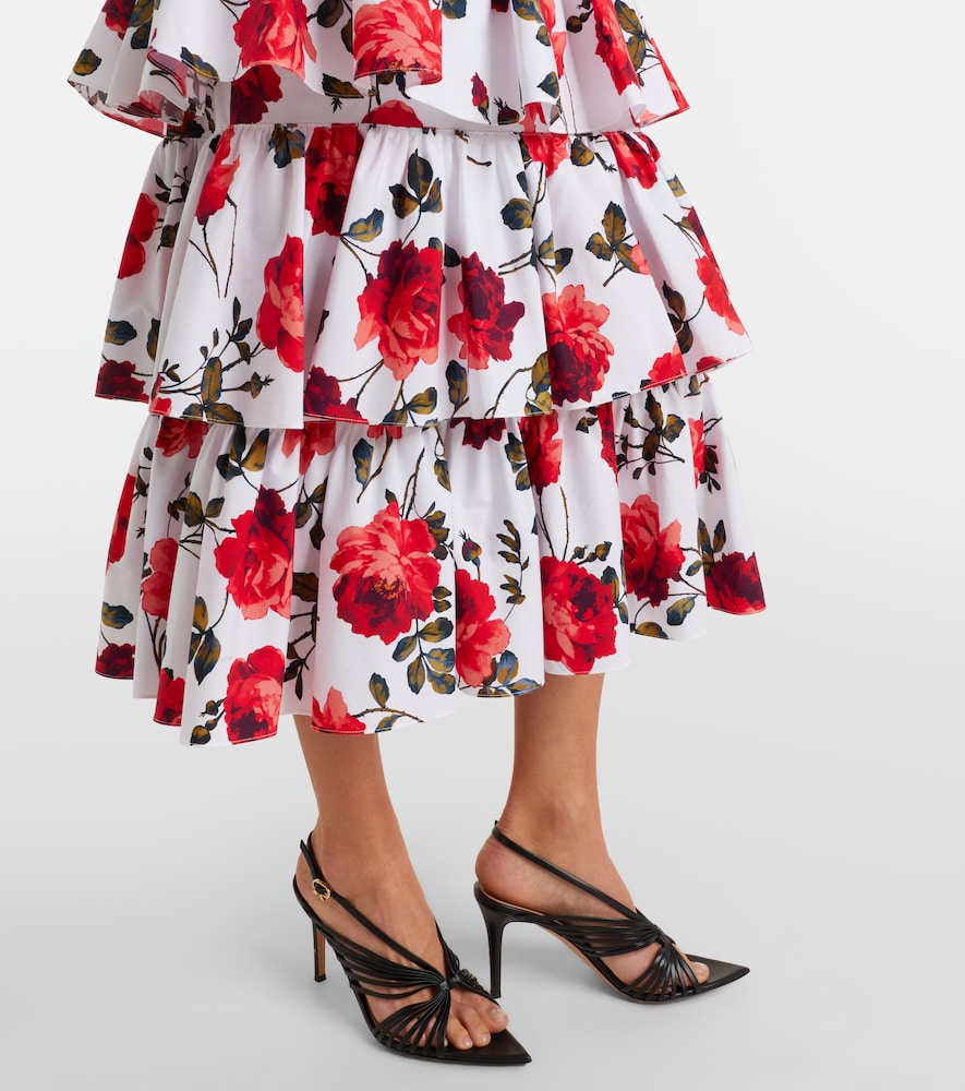 Floral tiered cotton-blend corset dress