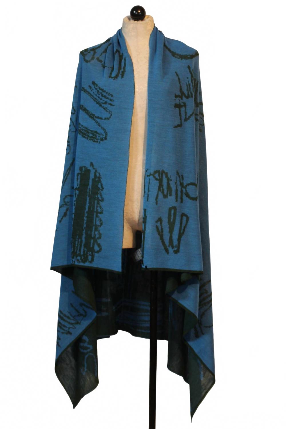 Women's Reversible Abstract Print Stole Wrap In Green/aqua
