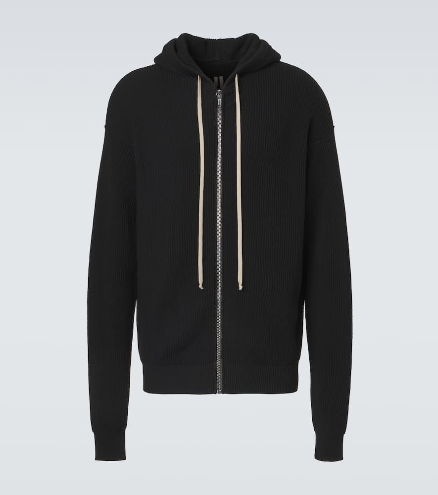 Ribbed-knit virgin wool hoodie