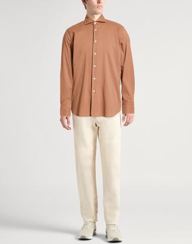 Man Shirt Light brown Size 17 Cotton, Elastane