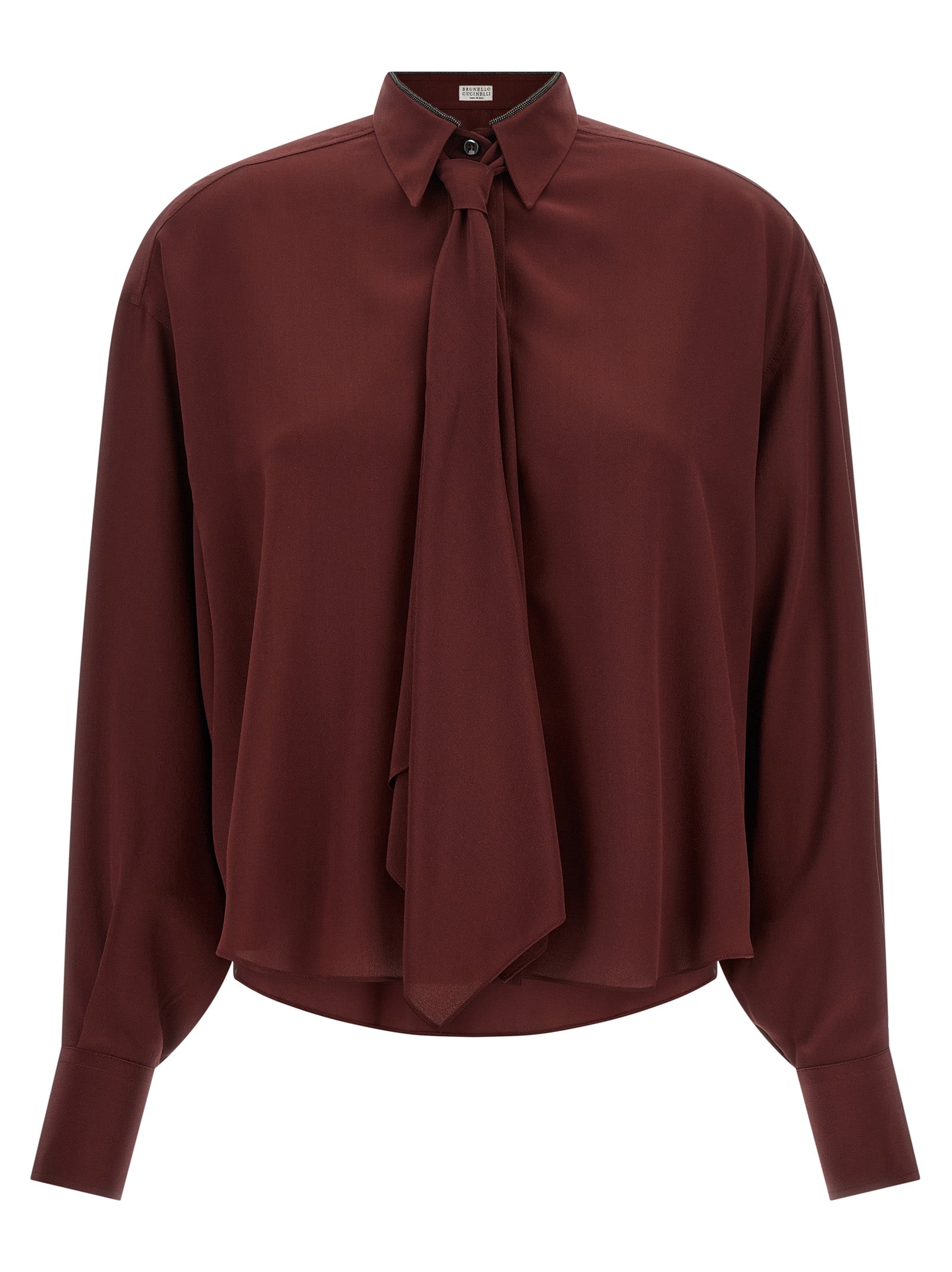 Silk Blouse with Removable Tie Blouse — Bordeaux
