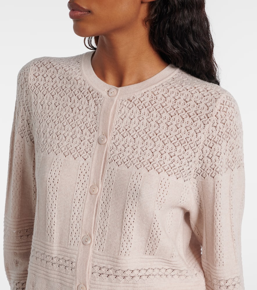 Trio pointelle wool and cashmere cardigan
