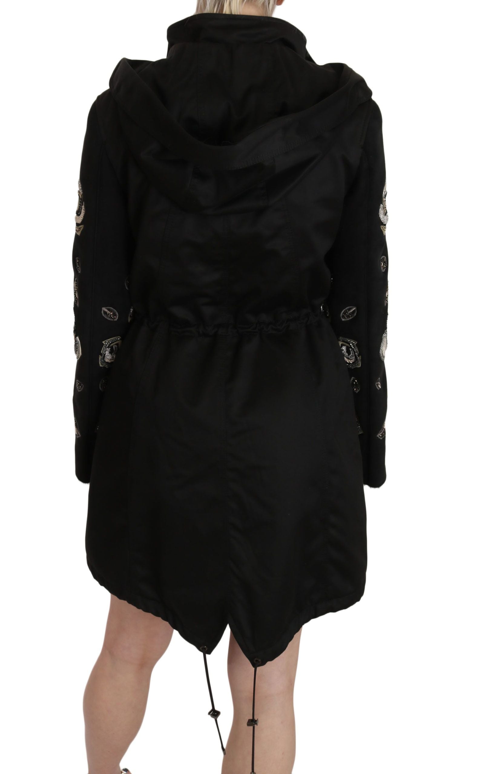 Beaded & Sequined Cotton Coat — Black