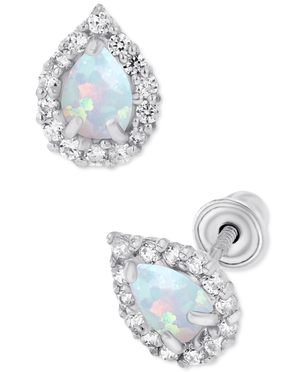 Lab-Grown Opal (1/10 ct. t.w.) & Lab-Grown White Sapphire (1/6 ct. t.w.) Pear Halo Stud Earrings - Sterling Silver