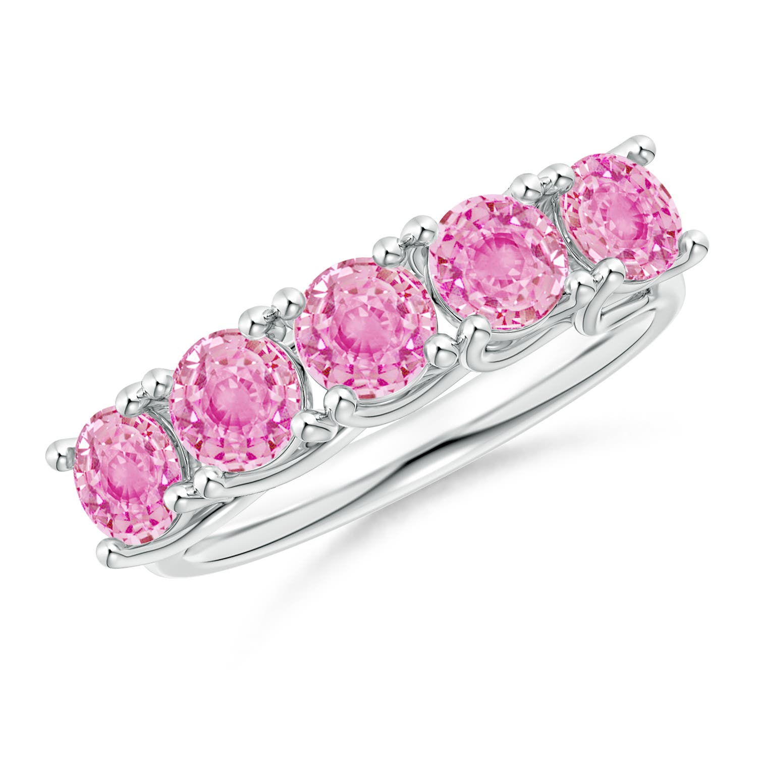 Angara 2.25 Carats Half Eternity Five Stone Pink Sapphire Wedding Ring in Platinum
