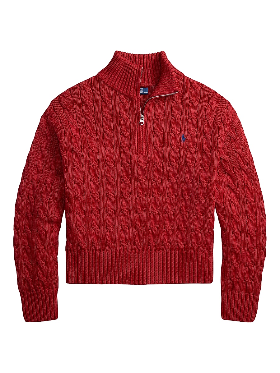 Women's Cable-Knit Quarter-Zip Sweater - Brick