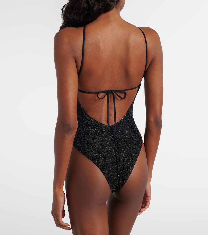 Zigzag cutout lamé swimsuit