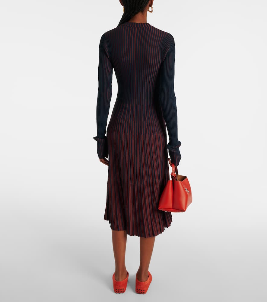 Tod's Striped pleated ribbed-knit midi dress