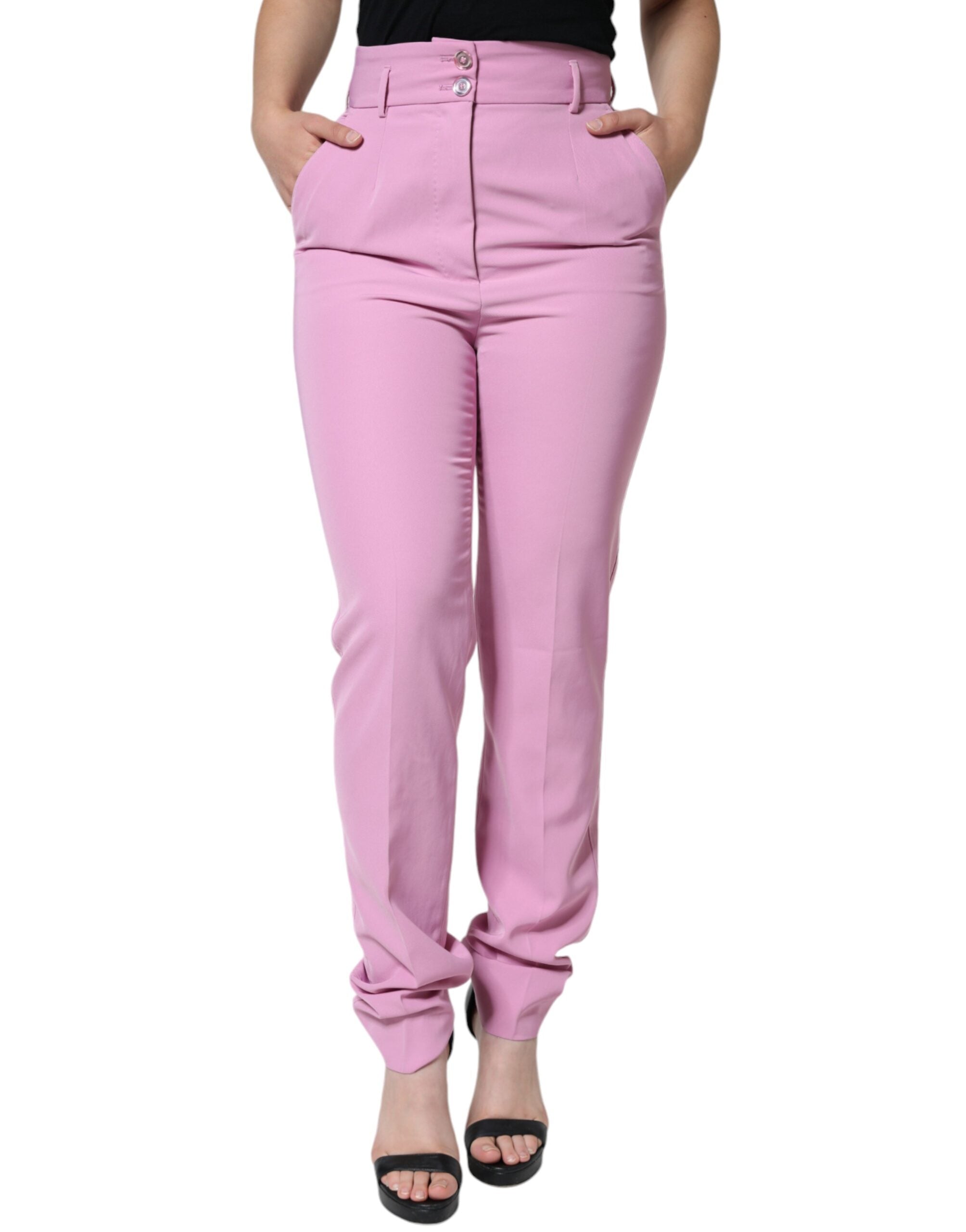 High-Waist Tapered Trousers — Pink