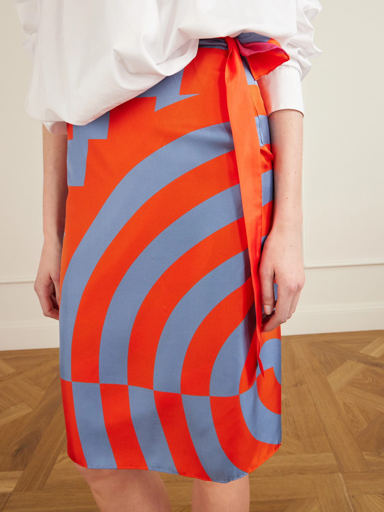 Printed Wrap Silk Skirt - Red