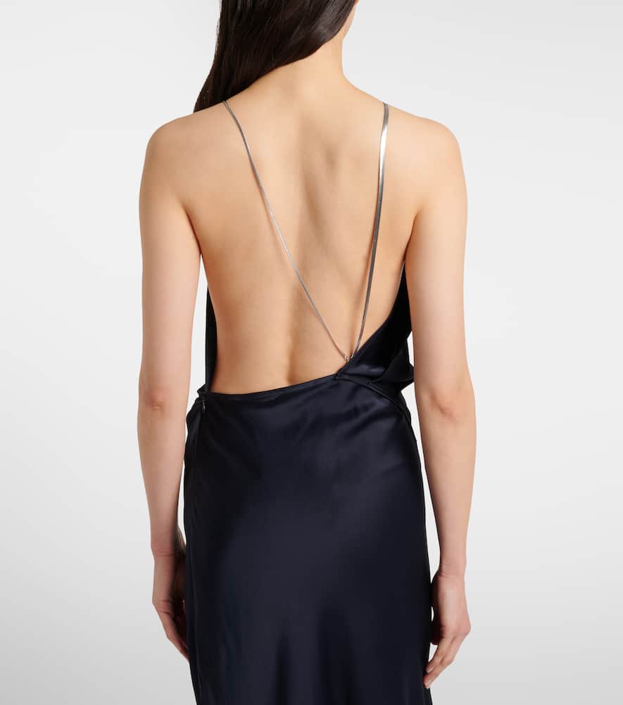Chain-detail draped crêpe satin gown