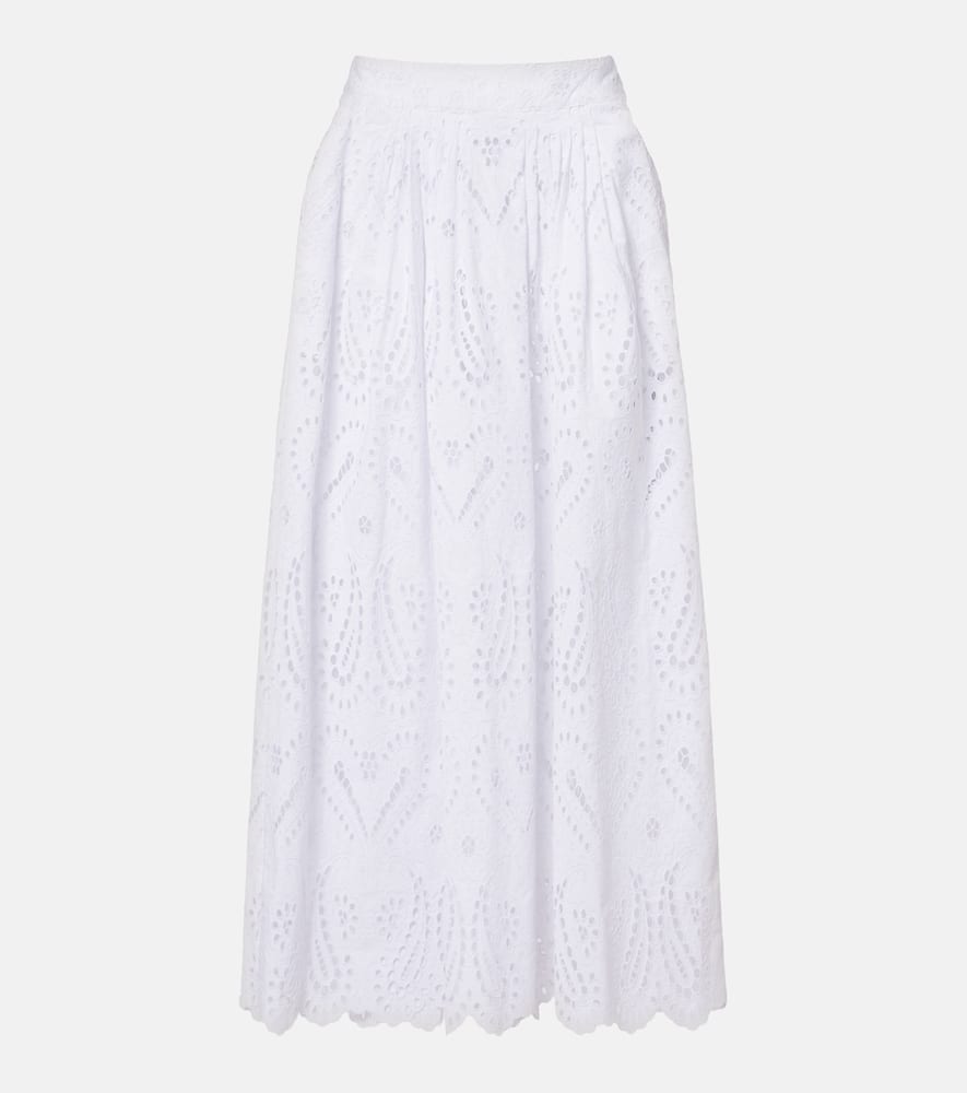 Broderie anglaise cotton-blend midi skirt