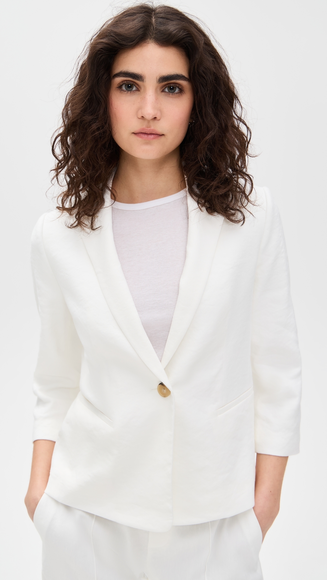 Vince Linen Shrunken Blazer Off White