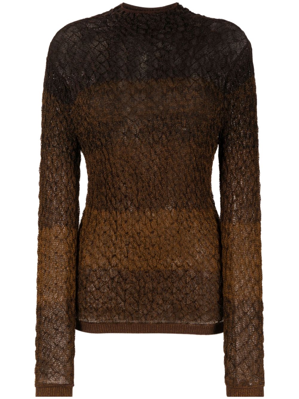 Shirred-effect striped jumper - Brown