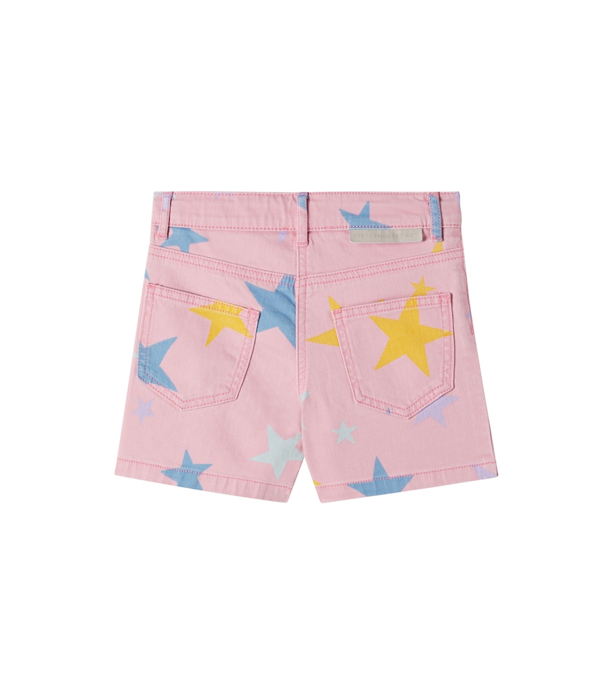 Printed denim shorts