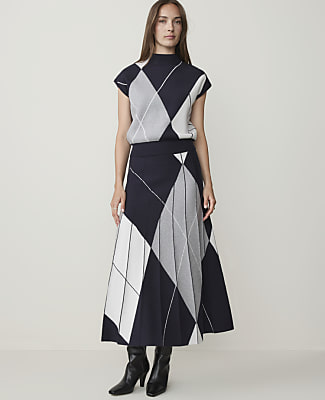 Ann Taylor Pleated Argyle Jacquard Sweater Skirt