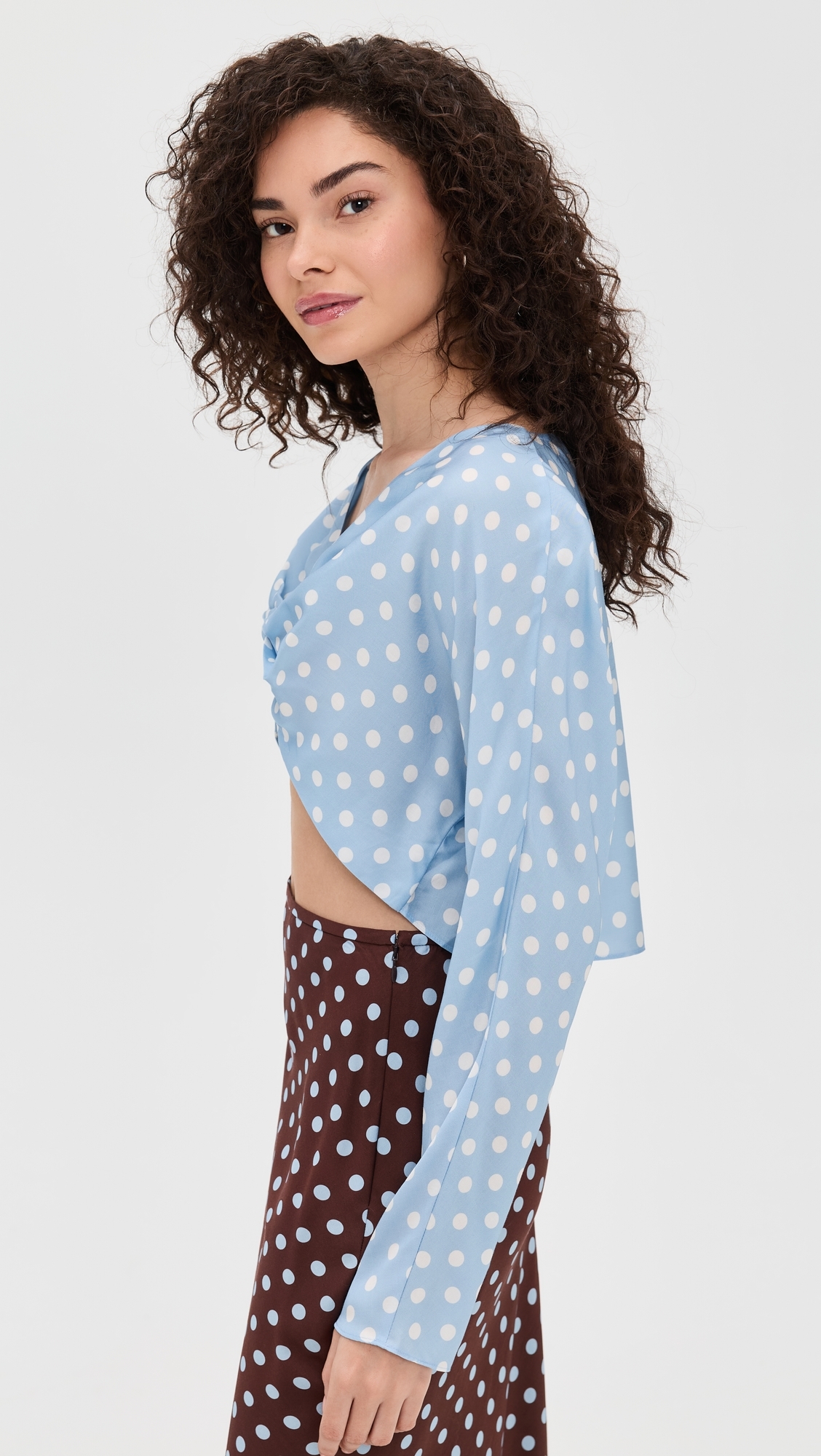 Tillie Long Sleeve Top Blue Polka Dot