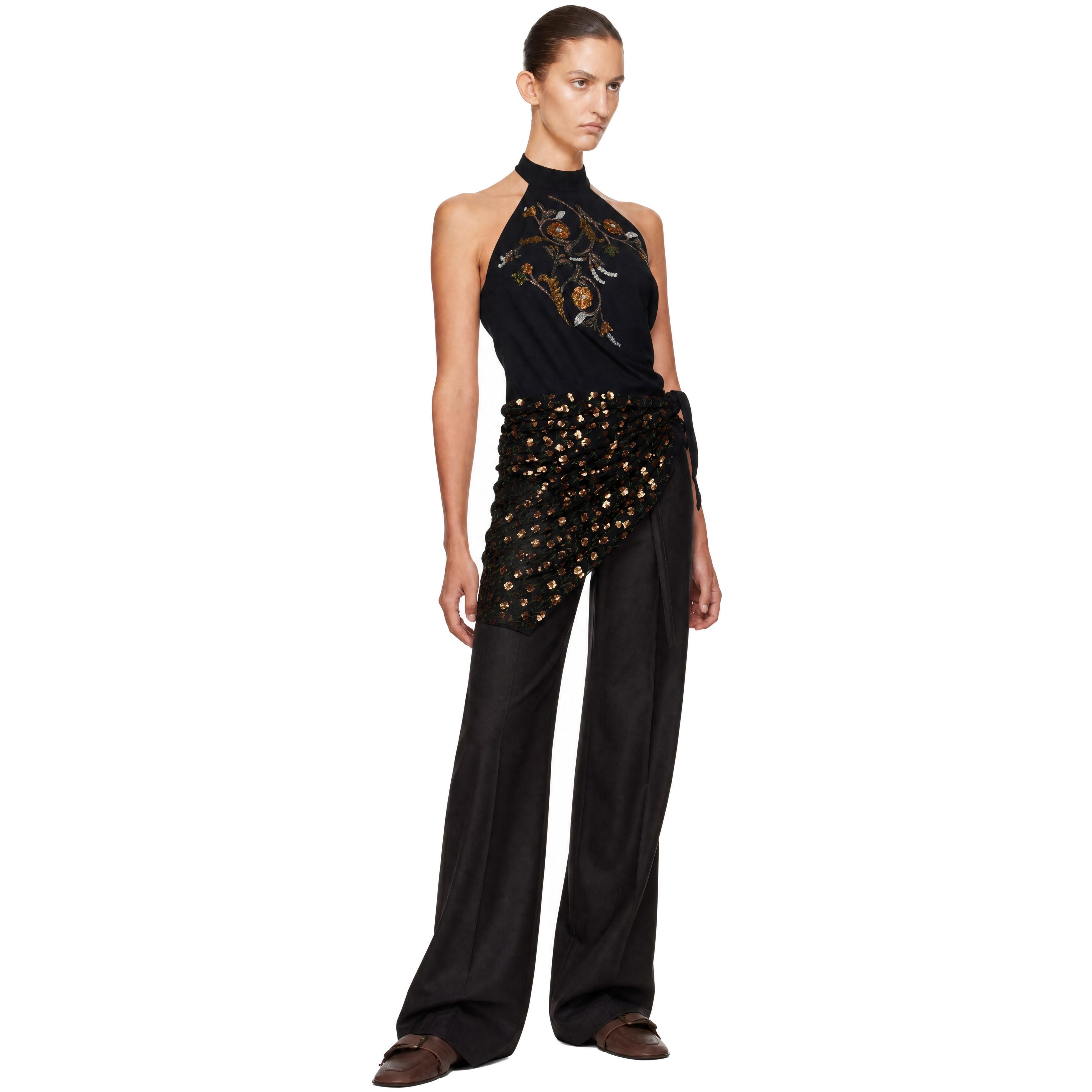Black Sequinned Wrap Halter Blouse