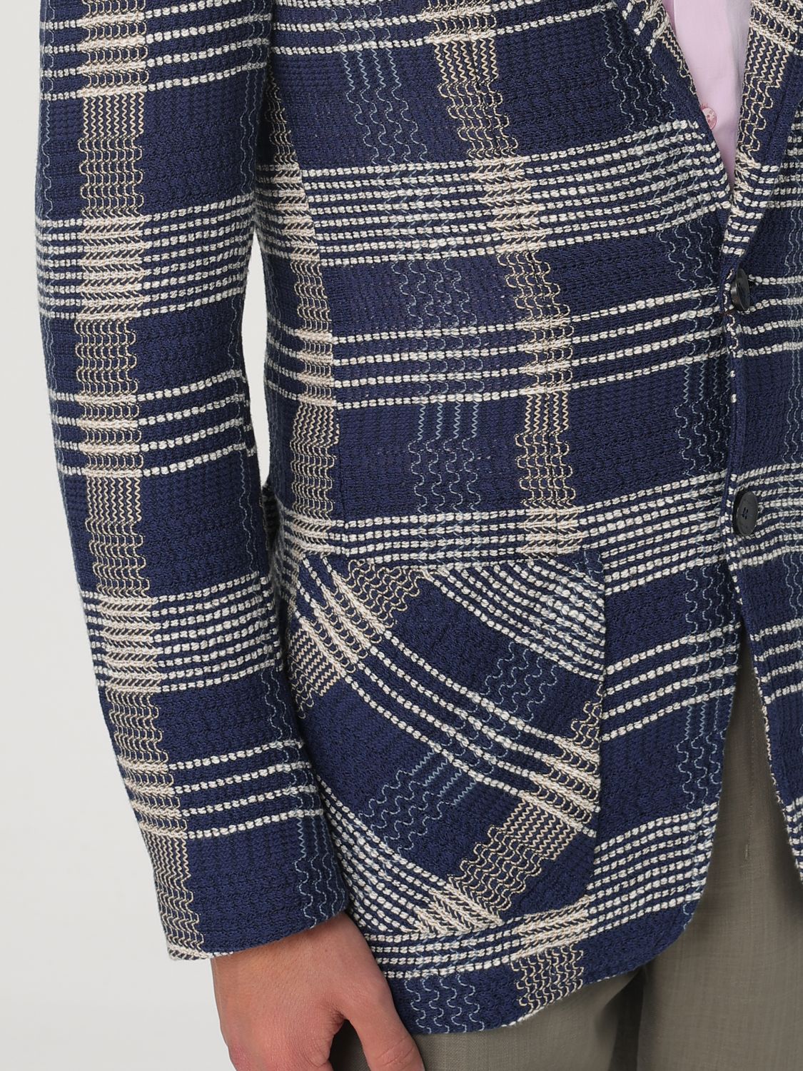 Check-pattern knit blazer - Blue