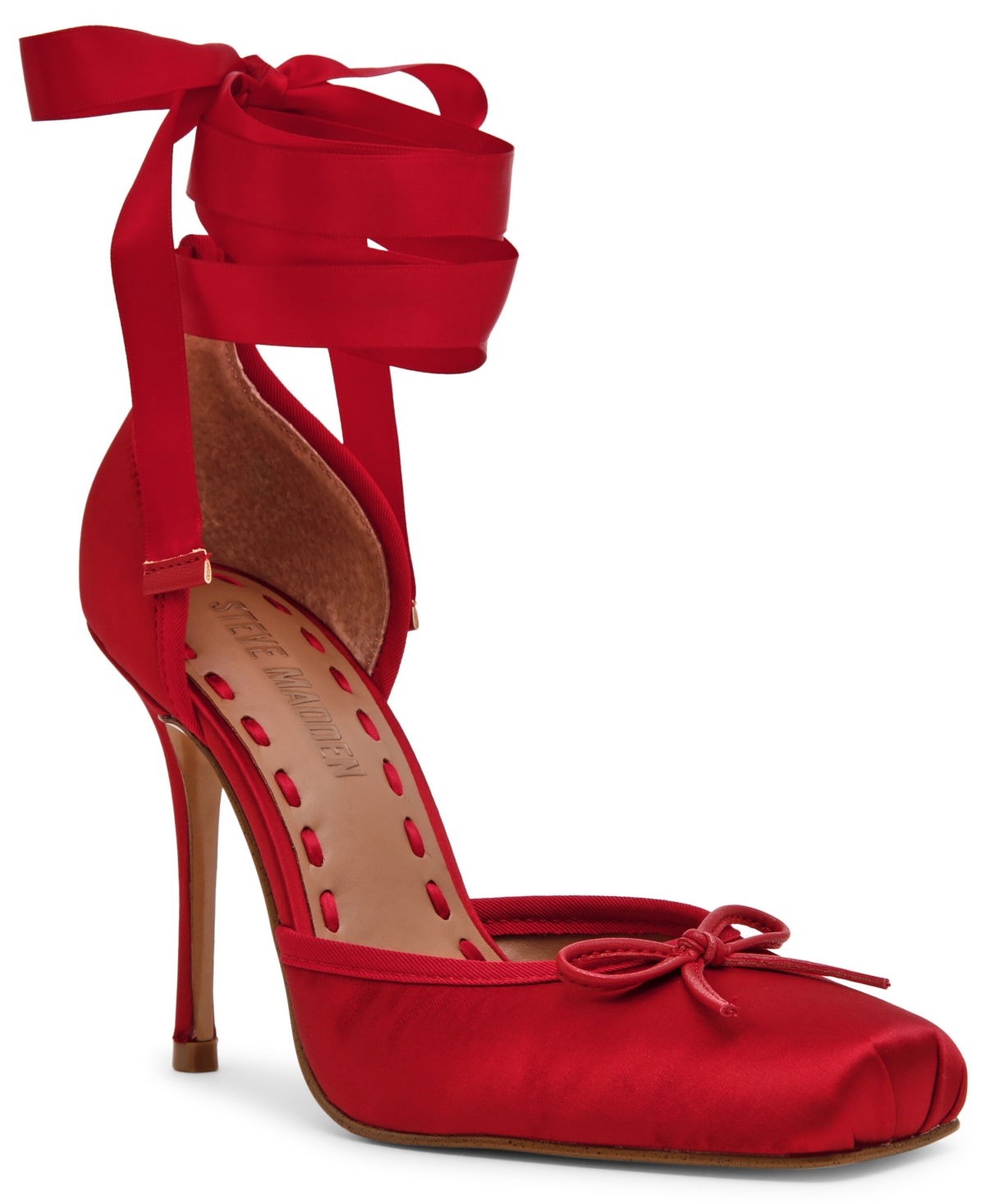 Women's Larina Lace-Up High-Heel Ballet Pumps - Red Satin