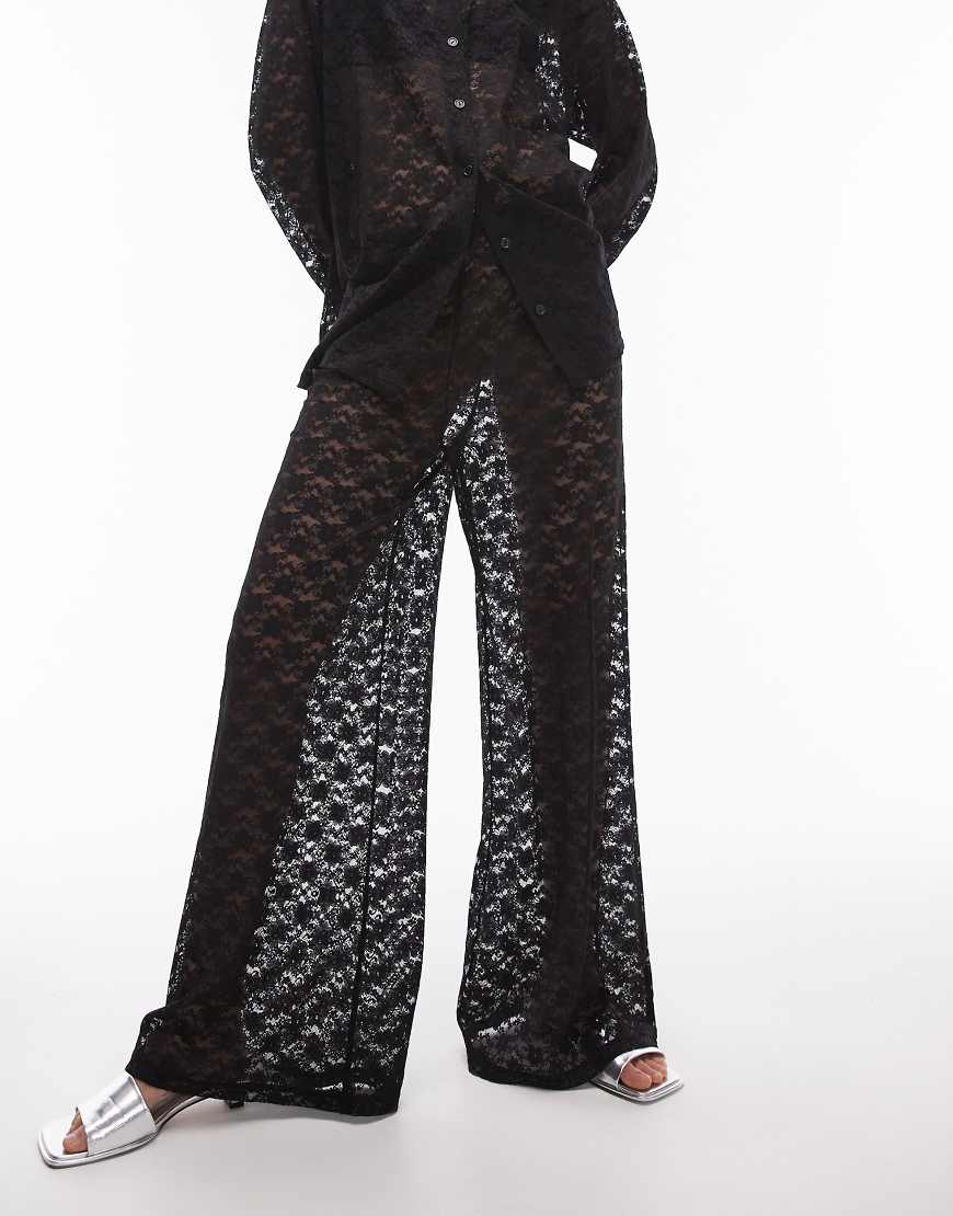 Topshop lace straight leg pants in black - part of a set