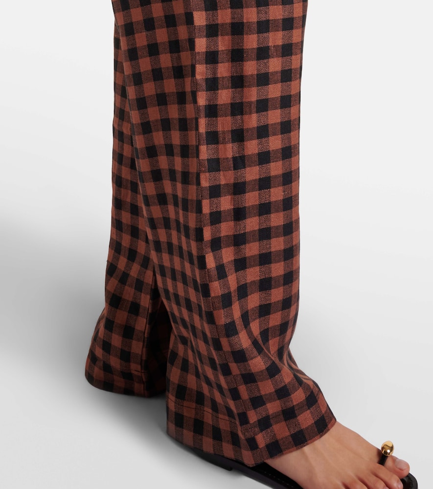 Checked linen wide-leg pants