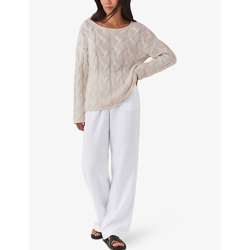 Womens White Two Pleat Wide-leg Linen Trousers